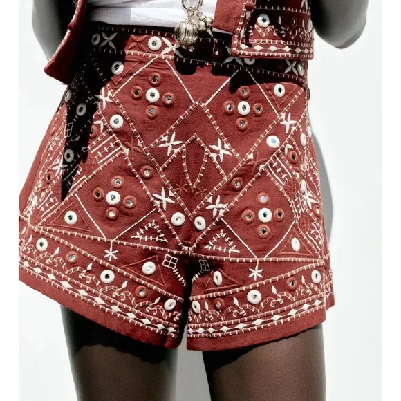 Zara Embroidered Mirror Shorts - Picture 3 of 12